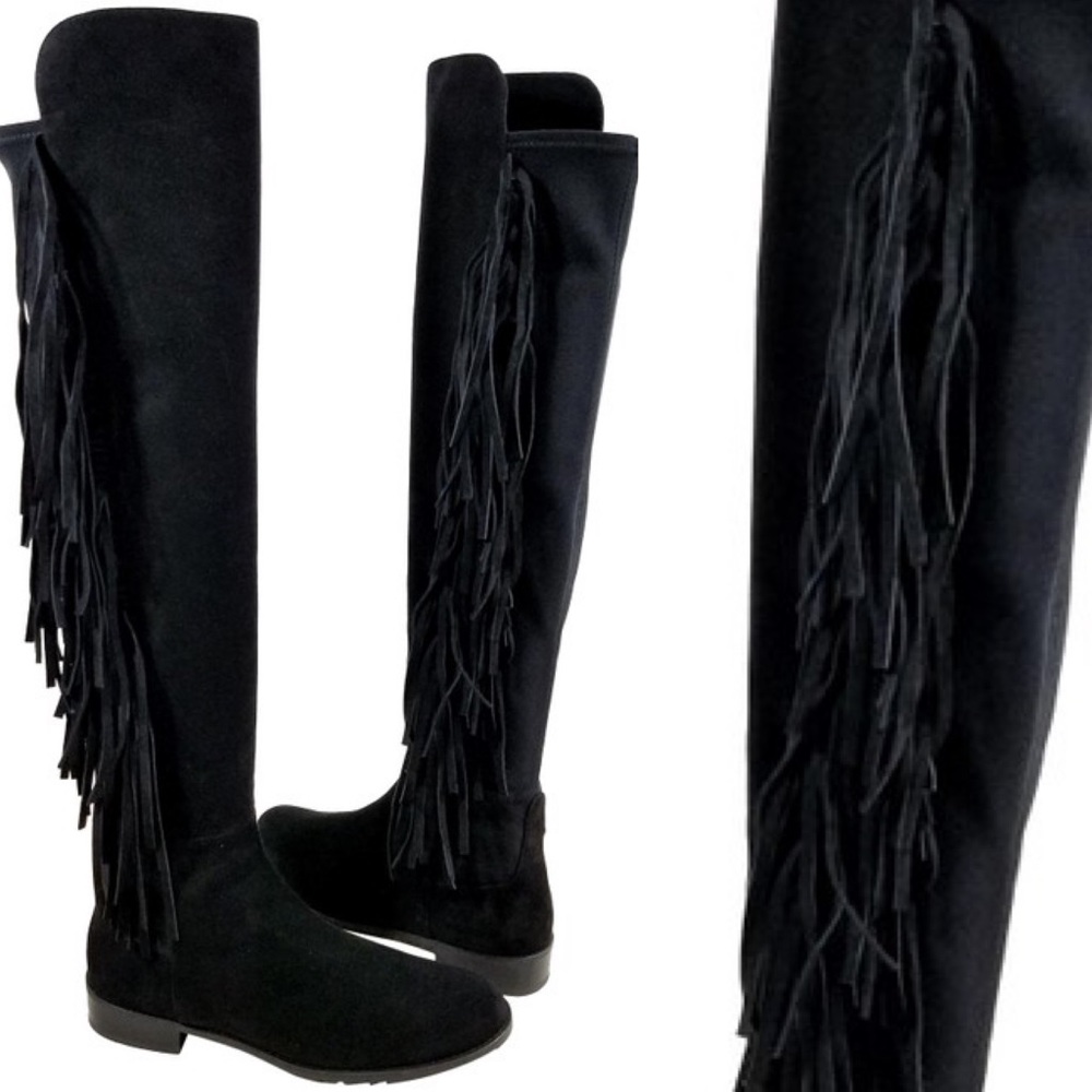 Black Suede Fringe Boots - US 8.5 (M)